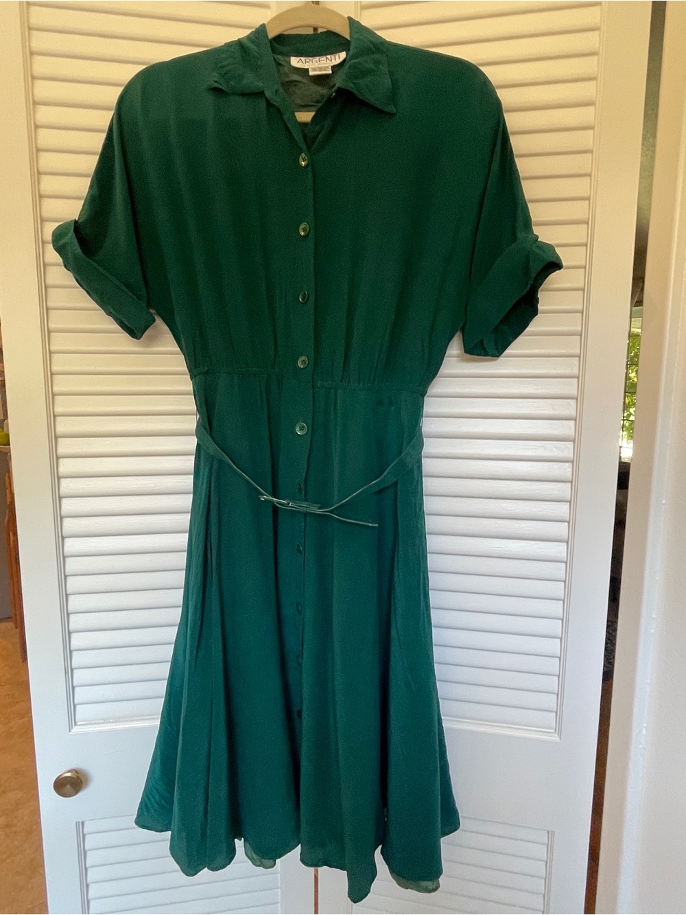 Vintage Argenti Deep Green Silk Button-Front Shirt Dress